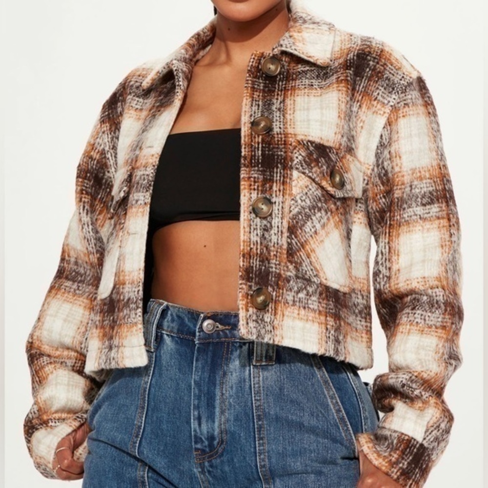 FASHION NOVA WOMENS S CROPPED PLAID JACKET‼️